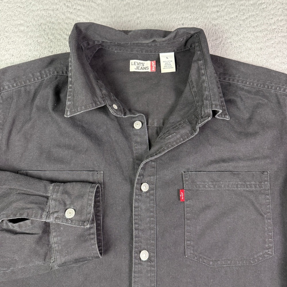 Vintage Levis Denim Shirt Mens Large Black Metal Button Pockets Work Wear